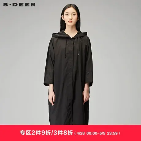sdeer圣迪奥秋装连帽蝙蝠袖长款宽松中袖风衣外套女S18181810图片