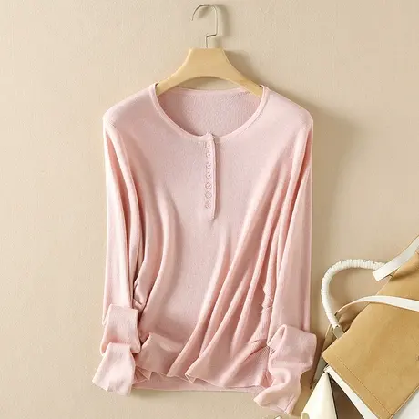 美丽诺羊毛春装2024新款毛衣女宽松套头抽绳针织打底衫女内搭上衣商品大图