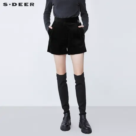 sdeer圣迪奥女装时尚撞色字母飘带灯芯绒A字短裤S21480909图片