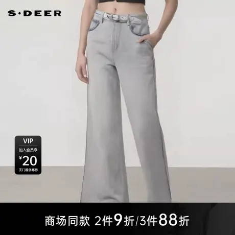 【商场同款】sdeer圣迪奥女复古高腰拼接直筒牛仔长裤S25280804图片