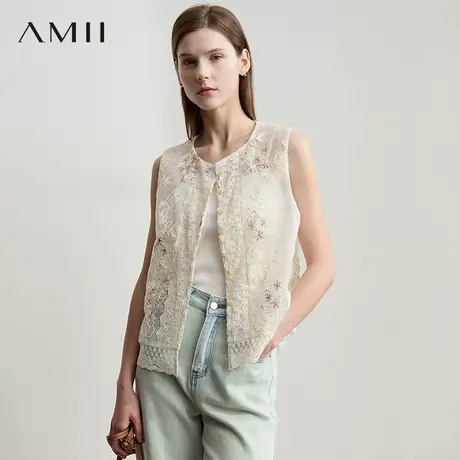 AMII【新中式刺绣马夹】25夏时尚优雅知性国风新中式刺绣马甲外套商品大图