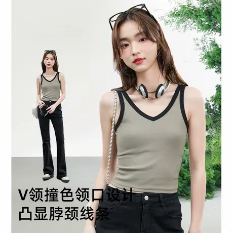 KWV真维斯背心女短款V领紧身外穿2025新款夏装无袖短款百搭上衣商品大图