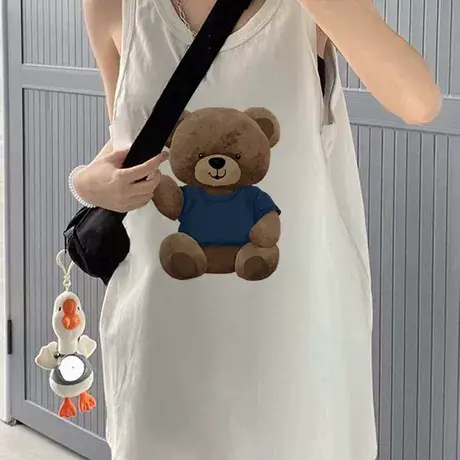 纯棉辣妹吊带坎肩背心无袖t恤女2025夏外穿中长款宽松慵懒风上衣商品大图