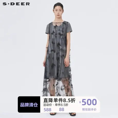 sdeer圣迪奥女装蝴蝶网纱两件短袖连衣裙S222Z12H7🕎商品大图