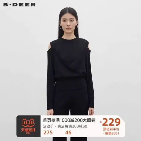 sdeer圣迪奥女装罗纹圆领露肩交叉拼接针织衫S233Z3511💰商品大图