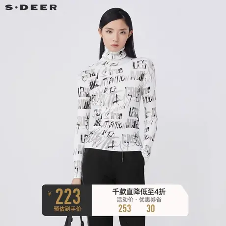 sdeer圣迪奥冬季高领撞色字母修身长袖针织毛衣S21483556🦋商品大图