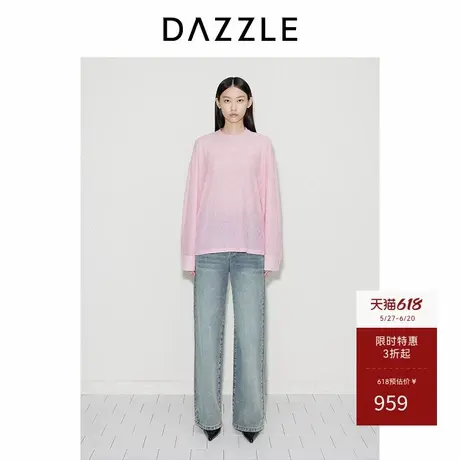 【刘雯同款】DAZZLE地素奥莱 T恤秋季女装字母珠片长袖上衣图片