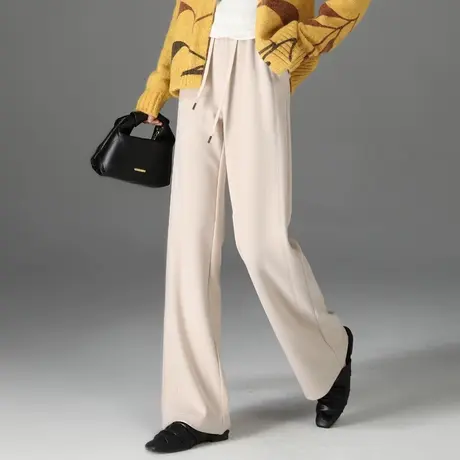 米色阔腿裤女秋冬新款松紧腰垂感糯米休闲裤子宽松显瘦直筒拖地裤商品大图