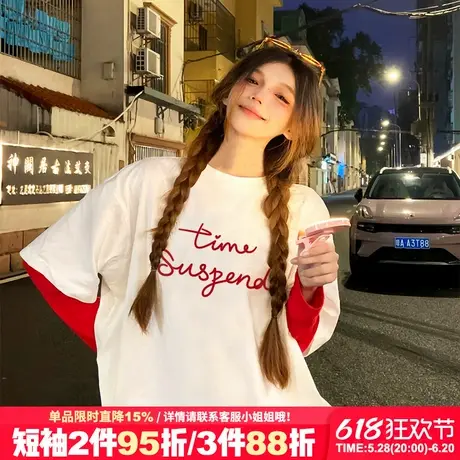 2025新款设计感字母印花白色短袖t恤女美式简约风纯棉半袖上衣潮商品大图