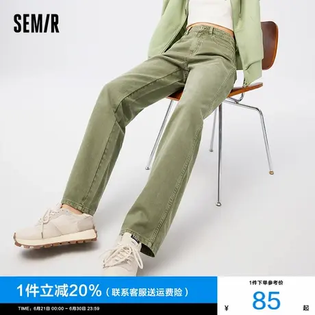 森马牛仔裤女显瘦拖地裤莱赛尔女裤2024秋季新款直筒灰绿色裤子潮商品大图