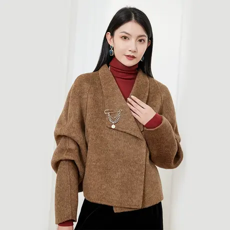 希区瑞普秋冬新款高端名媛赫本风秋冬女堆堆袖双面短羊毛大衣图片