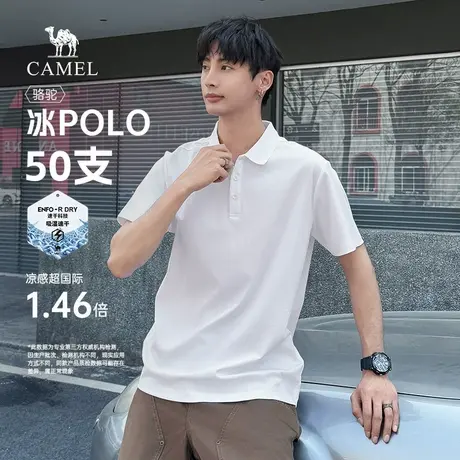 骆驼冰polo衫男士夏季新款凉感2025商务休闲翻领短袖T恤衫男商品大图