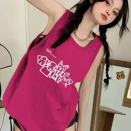 纯棉吊带运动坎肩背心无袖t恤女2025夏外穿高级感宽松慵懒风上衣商品大图