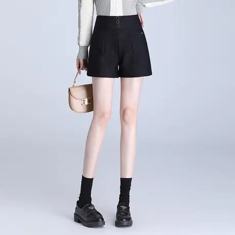 高腰阔腿裤时尚显瘦短裤韩版宽松休闲裤女士秋季2023新款黑色裤子商品大图