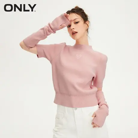 ONLY奥莱夏季气质百搭可拆卸袖套刺绣圆领针织衫女商品大图