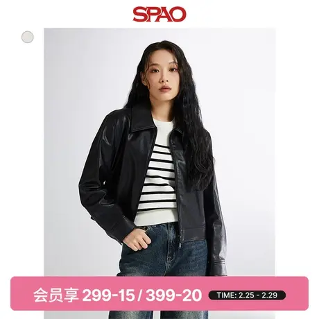 SPAO韩国同款秋女士简约时尚潮长袖翻领夹克外套SPJLE12W04商品大图
