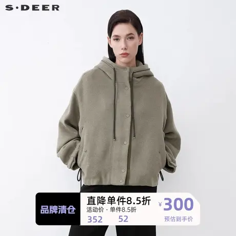 sdeer圣迪奥女装个性高领连帽抽绳宽松短款外套S21482225图片