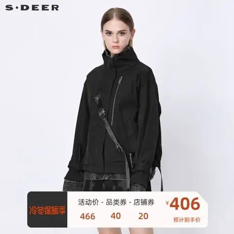 sdeer圣迪奥女装立领织带牛仔拼接假两件短款外套S21382210图片
