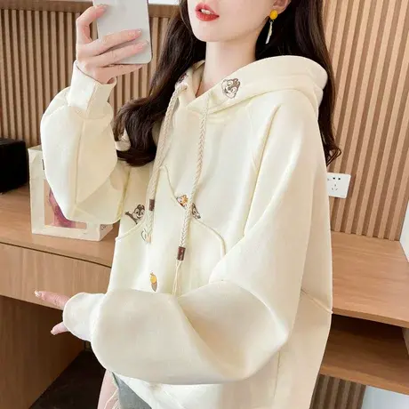 连帽卫衣女2025新款爆款春秋韩版宽松薄款学生初中生可爱百搭外套图片