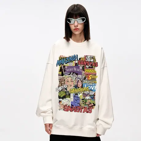 木村三社SANSYAS 涂鸦海报卫衣男女同款美式街头潮牌圆领上衣秋冬商品大图