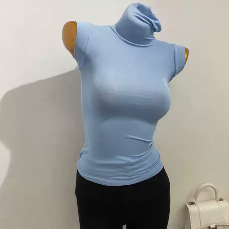 颜色chao美！雾蓝色高领微透打底衫背心无袖T恤女修身性感ins韩国图片