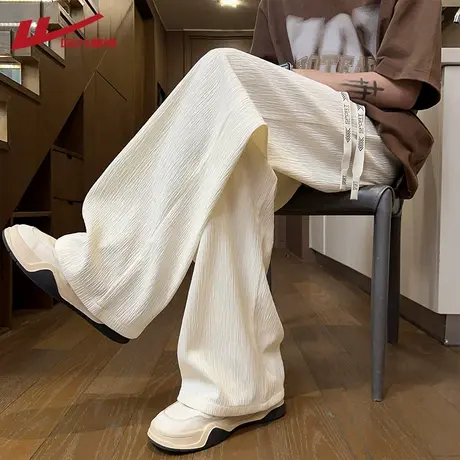 回力冰丝杏色裤子男夏季薄款2025新款肌理感小众垂感速干休闲长裤商品大图