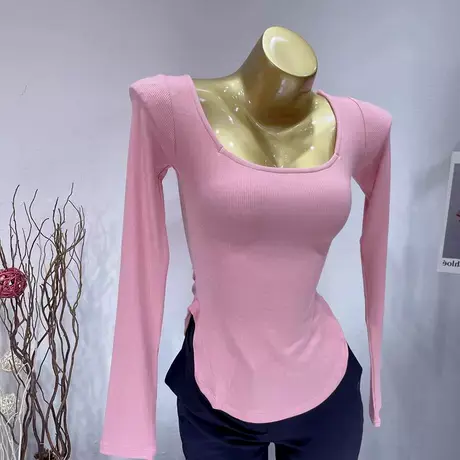 韩国ins紧身显身材长袖t恤女性感气质方领显胸内搭打底衫上衣秋冬商品大图