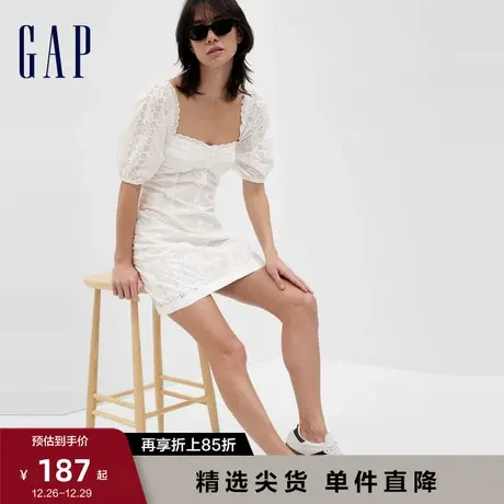 【明星同款】Gap女装夏季款纯棉绣花镂空法式方领连衣裙549154图片