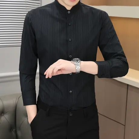正装衬衣高级感帅气寸衣男士长袖衬衫2024新款商务休闲条纹春秋季商品大图