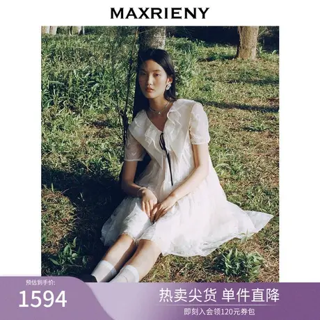 MAXRIENY蕾丝公主裙夏翻领雪纺连衣裙减龄高级感图片