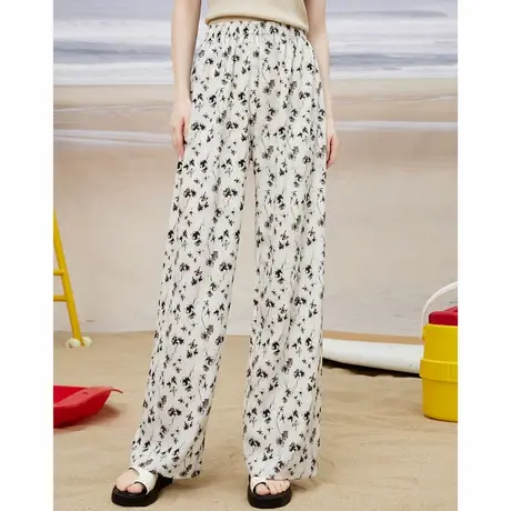 a02小碎花印花微喇叭裤夏季高腰街头风百搭女式休闲裤商品大图