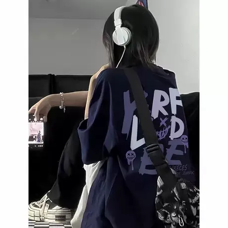 中性风大童纯棉短袖穿搭少女春夏季t恤初高中学生宽松半袖上衣服商品大图