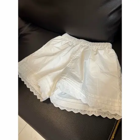 白色蕾丝花边拼接阔腿休闲短裤女夏季宽松高腰韩版百搭运动热裤潮商品大图