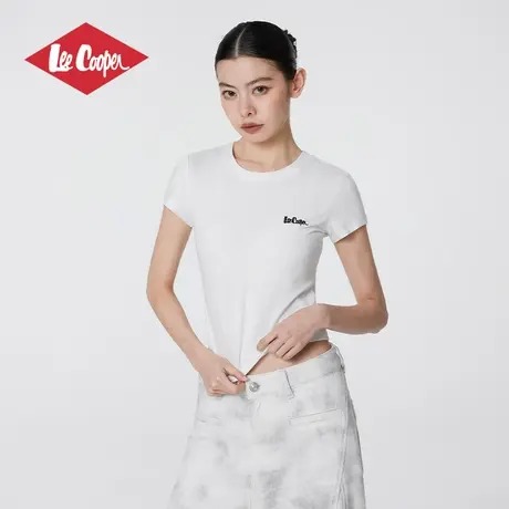 Lee Cooper夏季正肩圆领短袖凉感t恤女2025辣妹修身显瘦短款上衣图片