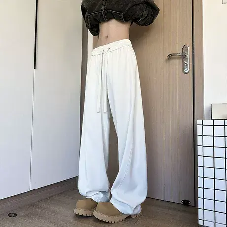 裤子男夏季新款高街休闲长裤大码宽松ins潮牌美式纯色透气直筒裤商品大图