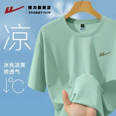 回力冰丝t恤短袖男夏季凉感薄款透气速干中袖男生休闲宽松打底衫K商品大图