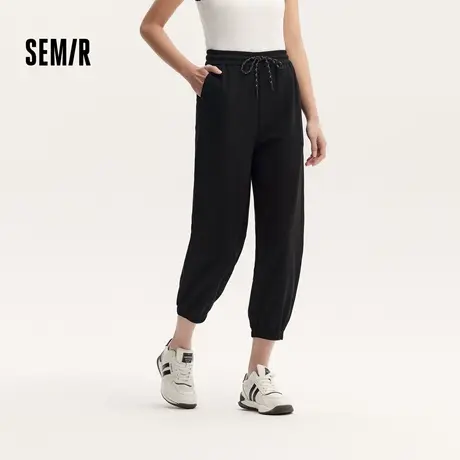 [商场同款]森马休闲裤女肌理束脚八分裤2024夏新款华夫格卫裤百搭商品大图