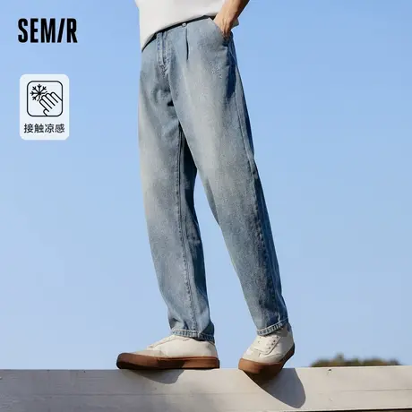 森马牛仔裤男2024夏季新款时尚经典水洗锥形裤肌理感宽松凉感长裤图片