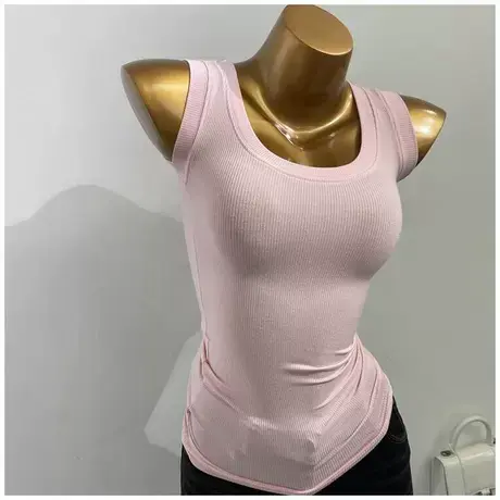 四季款～韩式大U领无袖背心气质性感修身肩宽吊带打底衫上衣2021图片