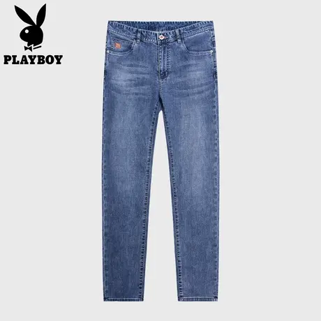 【吸湿排汗】花花公子精梳棉蓝色牛仔裤男款休闲裤高级感直筒长裤图片