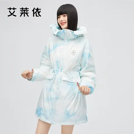 艾莱依2022新款羽绒服女秋冬爆款轻薄连帽设计感晕染中长款外套潮图片