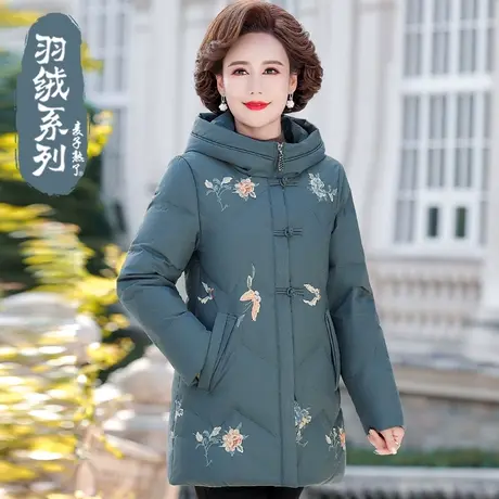 中老年人女妈妈装加厚绣花外套气质羽绒服2023冬季新款奶奶装棉袄商品大图