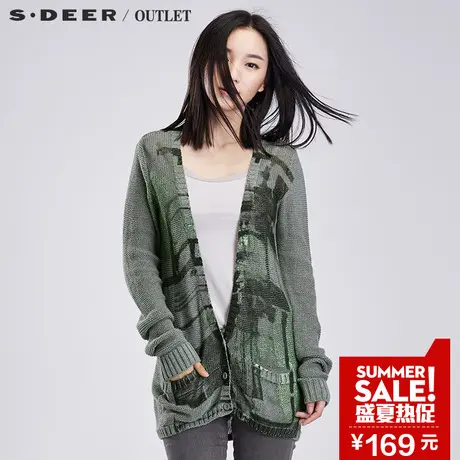 sdeer圣迪奥2017秋装休闲毛衣几何撞色印花针织开衫S15383515图片