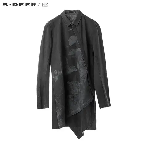 sdeerhe圣迪奥时尚斜襟不规则下摆设计印花装饰翻领上衣H16170541图片