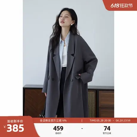 嘉茱莉小个子长款过膝风衣女2025春季新款英伦风落肩外套宽松休闲商品大图