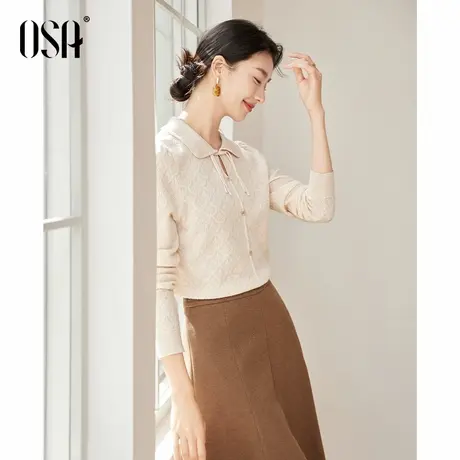 OSA欧莎新中式盘扣复古气质提花设计感针织衫女上衣2024秋季新款商品大图