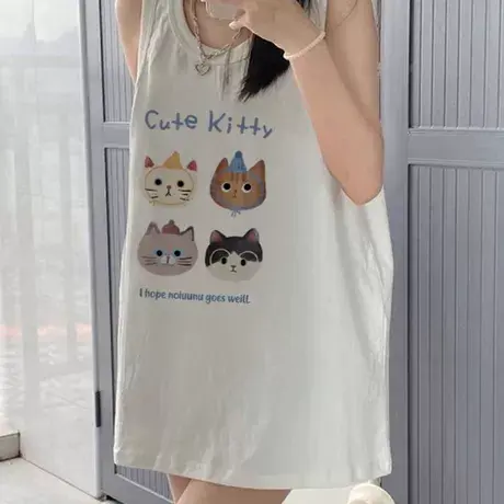 纯棉吊带坎肩背心无袖t恤女2025夏外穿设计感小众宽松慵懒风上衣商品大图