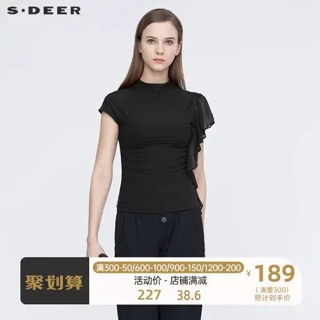 sdeer圣迪奥休闲半高领不规则拼接针织T恤S21280102🧒商品大图