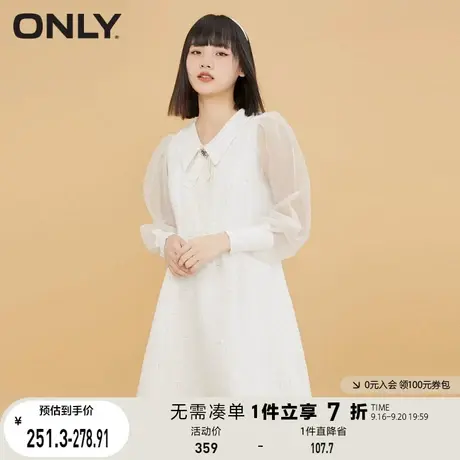 【买4免1】ONLY奥莱夏季气质显瘦娃娃领泡泡袖A字连衣裙女商品大图