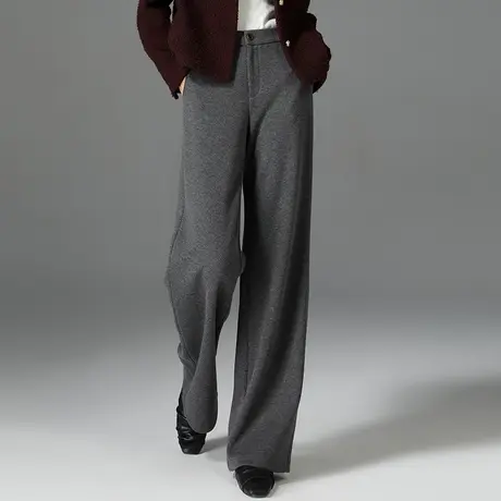 灰色毛呢西装裤女加绒裤子冬季新款加厚阔腿裤小个子休闲裤直筒裤商品大图